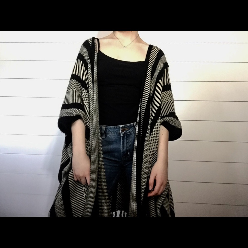 Free People Striped Fringe Kimono Shawl